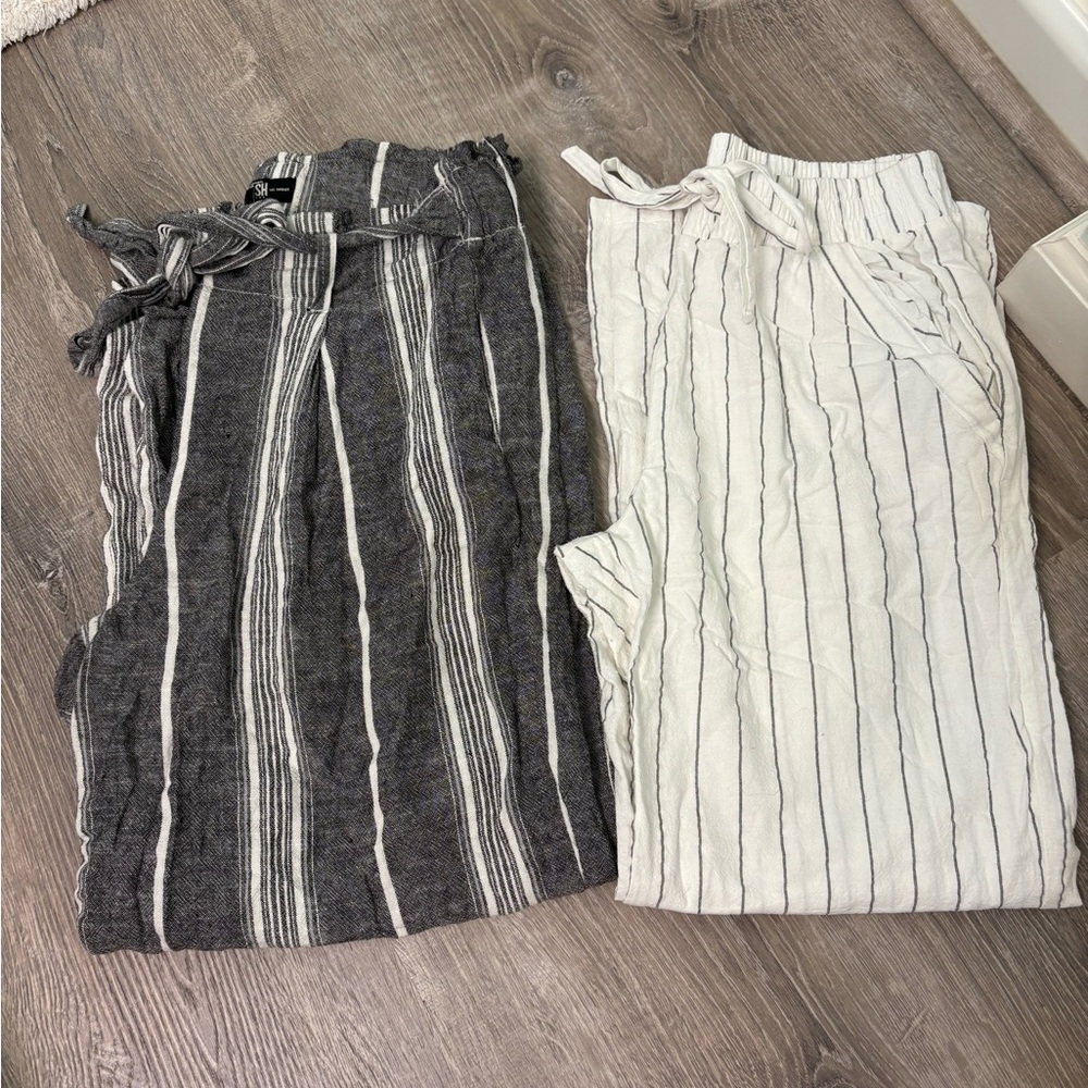 Striped Gray and White Women's linen  Pants Set large